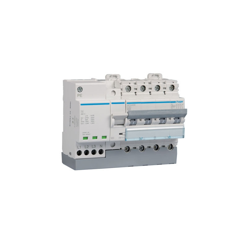 Protección combinada P+T 4P 6kA C-40A - Hager