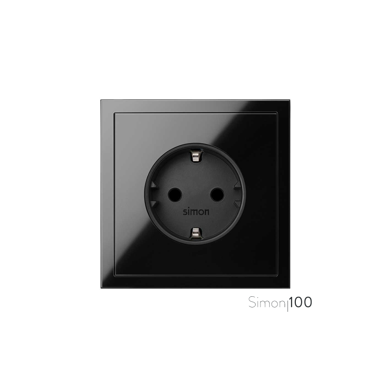 Kit front para 1 elemento con 1 base de enchufe schuko negro | Simon 100