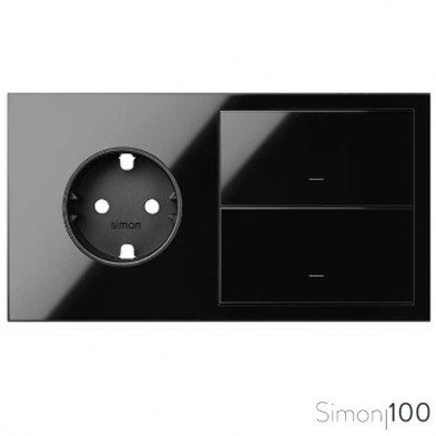 Kit front 2 elementos 1 base de enchufe schuko + 2 teclas negro | Simon 100