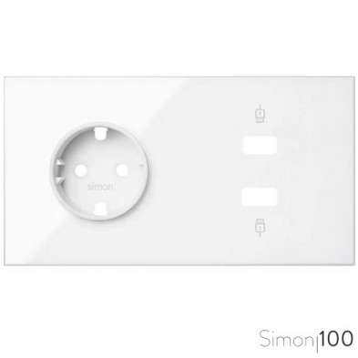 Kit front para 2 elementos con 1 cargador 2xUSB y 1 base de enchufo schuko blanco | Simon 100