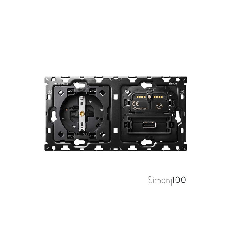 Kit back para 2 elementos con 1 Interruptor regulable IO Ready 1 cargador USB y 1 base de enchufe schuko | Simon 100