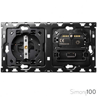 Kit back para 2 elementos con 1 Interruptor regulable IO Ready 1 cargador USB y 1 base de enchufe schuko | Simon 100