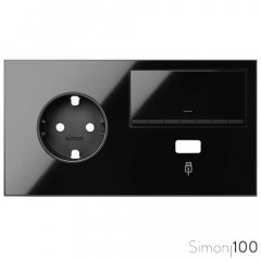 Kit front para 2 elementos con 1 base enchufe schuko 1 tecla y 1 cargador USB negro| Simon 100