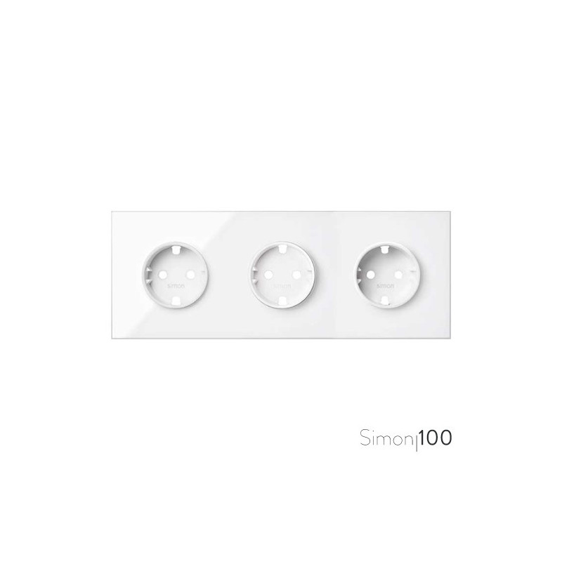 Kit front para 3 elementos con 3 bases de enchufe schuko blanco | Simon 100