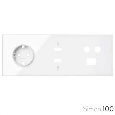 Kit front para 3 elementos con 1 base de enchufe schuko, 1 conector HDMI + USB y 1 toma de R-TV+SAT única blanco | Simon 100