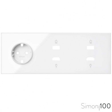 Kit front para 3 elementos con 1 base de enchufe schuko y 2 conectores HDMI + USB blanco | Simon 100