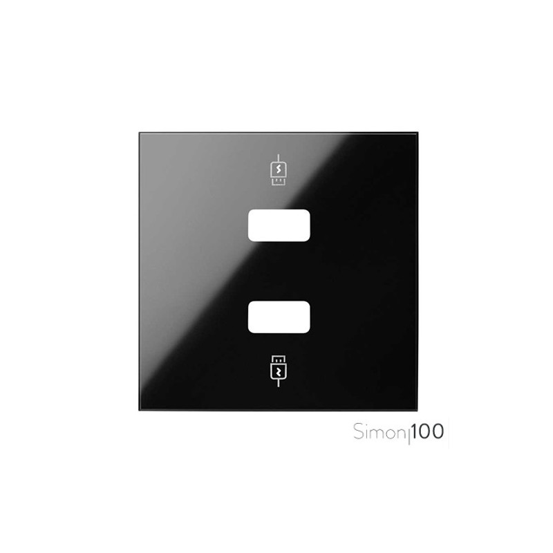 Tapa para Cargador USB 2 Conectores 5Vdc tipo A Negro Simon 100