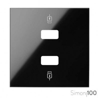 Tapa para Cargador USB 2 Conectores 5Vdc tipo A Negro Simon 100