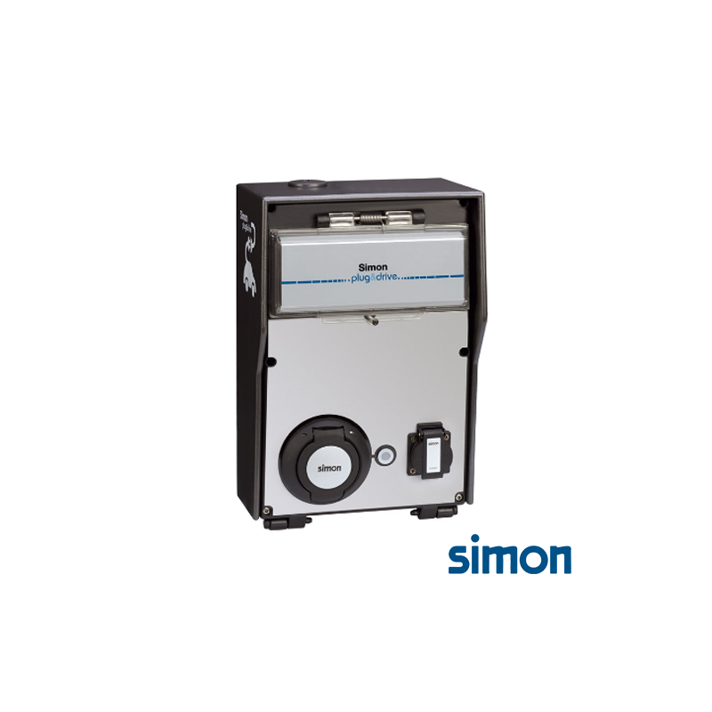 Caja IP44 Básica 2 Tomas 1 Schuko 3,6 kW 1 Modo 3 Tipo 2 Monofasico Trifasico 32 A 22 kW Medición Energía