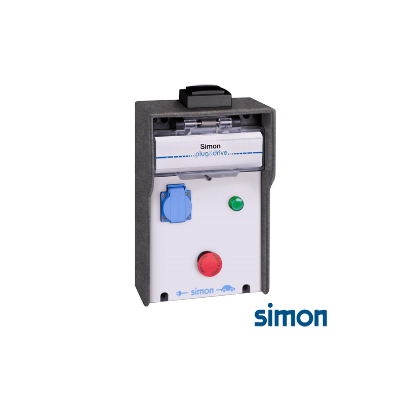 Caja IP44 Básica 1 Toma Schuko 3,6 kW con medición de energía por toma y paro de emergencia