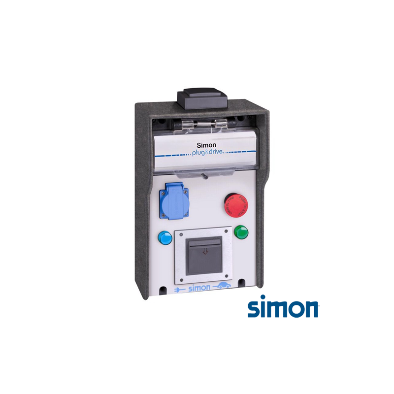 Caja IP44 Básica 1 Toma Schuko 3,6 kW con medición de energía por toma paro de emergencia y RFID Mifare