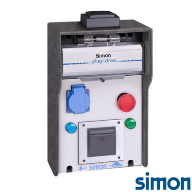 Caja IP44 Básica 1 Toma Schuko 3,6 kW con medición de energía por toma paro de emergencia y RFID Mifare