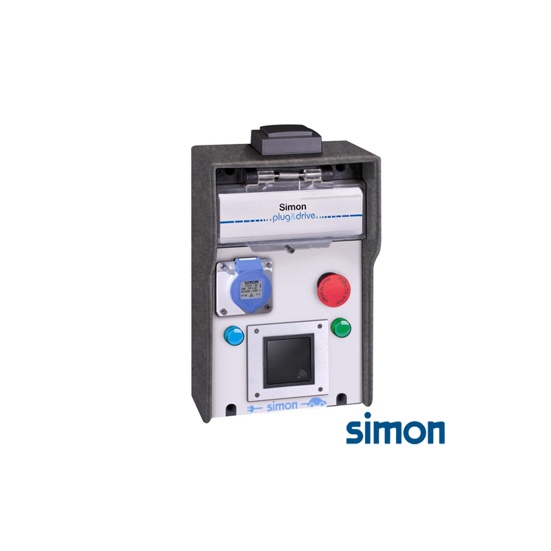 Caja IP44 Básica 1 Toma Cetac 3,6 kW con medición de energía por toma Paro de Emergencia y RFID Mifare