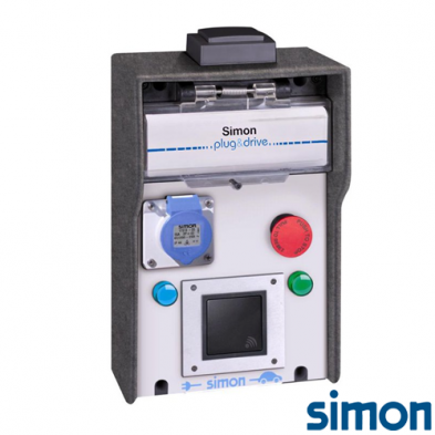 Caja IP44 Básica 1 Toma Cetac 3,6 kW con medición de energía por toma Paro de Emergencia y RFID Mifare