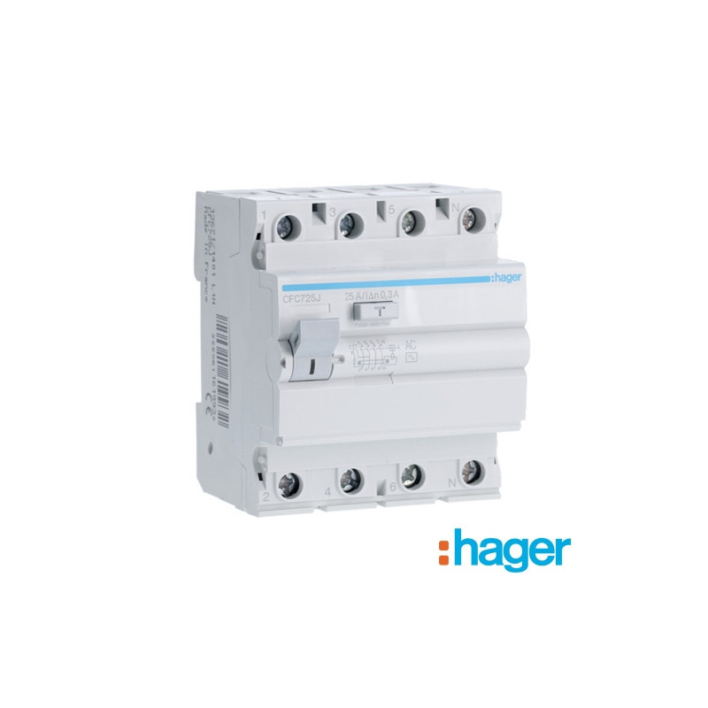 Interruptor Diferencial 4P 25A 300mA tipo AC Hagger CFC725J