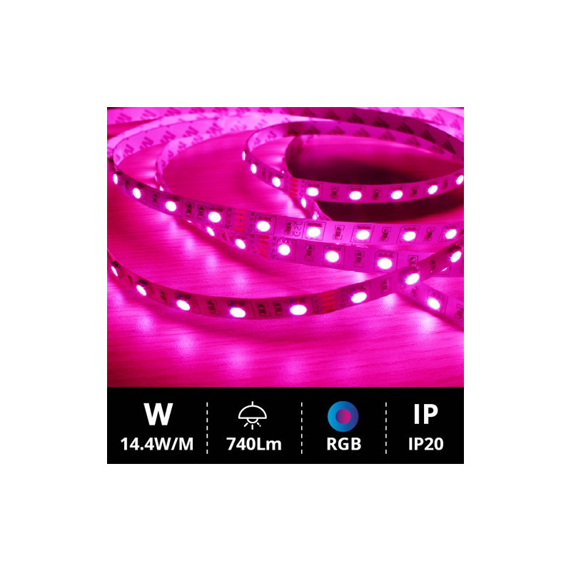 Tira LED 5M SMD5050 14.4W RGB IP20 24V