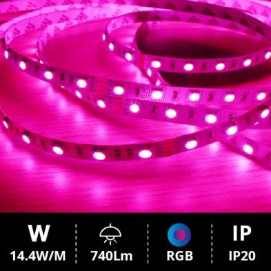Tira LED 5 metros SMD5050 14.4W RGB IP20 24V