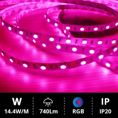 Tira LED 5M SMD5050 14.4W RGB IP20 24V