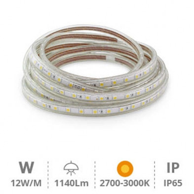 KIT 5 metros Tira LED 12W/M IP65 2700K-3000K