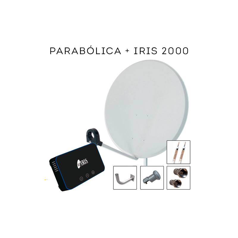 Kit Parabolica Satélite Rover + Receptor Satélite Iris 2000 HD