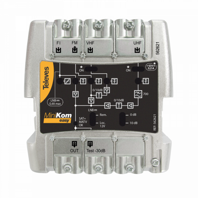 Central amplificadora Minikom 4e/1s FM-V-U-FI Televés