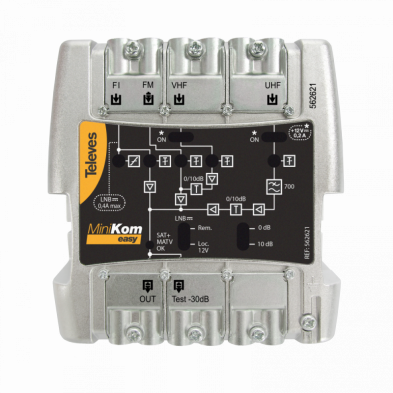 Central amplificadora Minikom 4e/1s FM-V-U-FI Televés