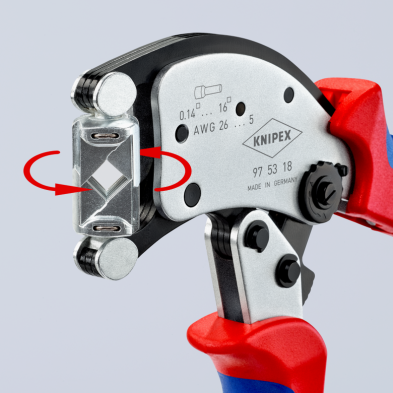 Alicate autoajustable Twistor16 para crimpar punteras huecas con cabezal giratorio Knipex