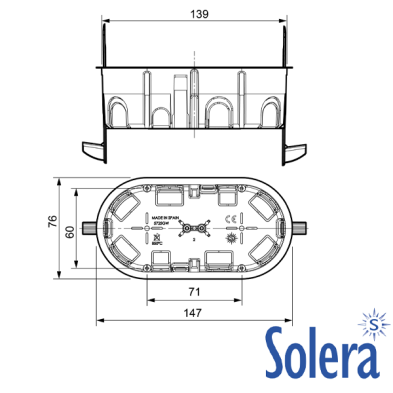 Caja de mecanismos de empotrar en tabique hueco. Para 2 elemento. Sistema de fijación mediante bridas.