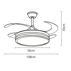 Ventilador de techo DC ASGARD II blanco con luz LED 72W y aspas retráctiles
