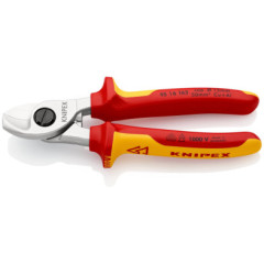 Cortacables KNIPEX 95 16 165 con cabeza cromada y mangos aislados VDE para cable de cobre y aluminio.