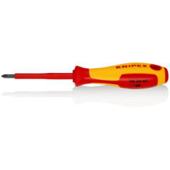 Destornillador KNIPEX 98 24 01 con punta Phillips PH1 y hoja aislada de 80 mm y mango rojo y amarillo.