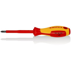 Destornillador KNIPEX 98 24 02 con punta Phillips PH2 y hoja aislada de 100 mm y mango rojo y amarillo.